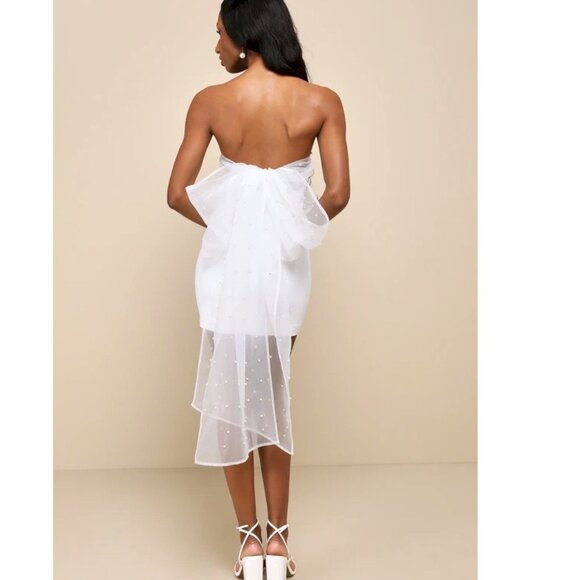 Lulus Dresses & Skirts - Flawless Entrance White Pearl Organza Bow Strapless Mini Dress Lulus Size Medium